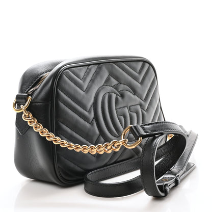 Gucci Calfskin Matelasse Small GG Marmont Chain Shoulder Bag Black 3 of 10