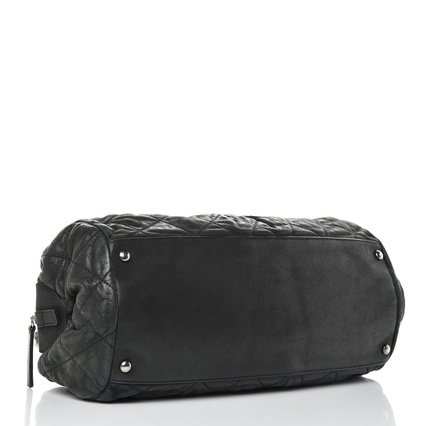 Iridescent Calfskin Chic Quilt Bowling Bag Black