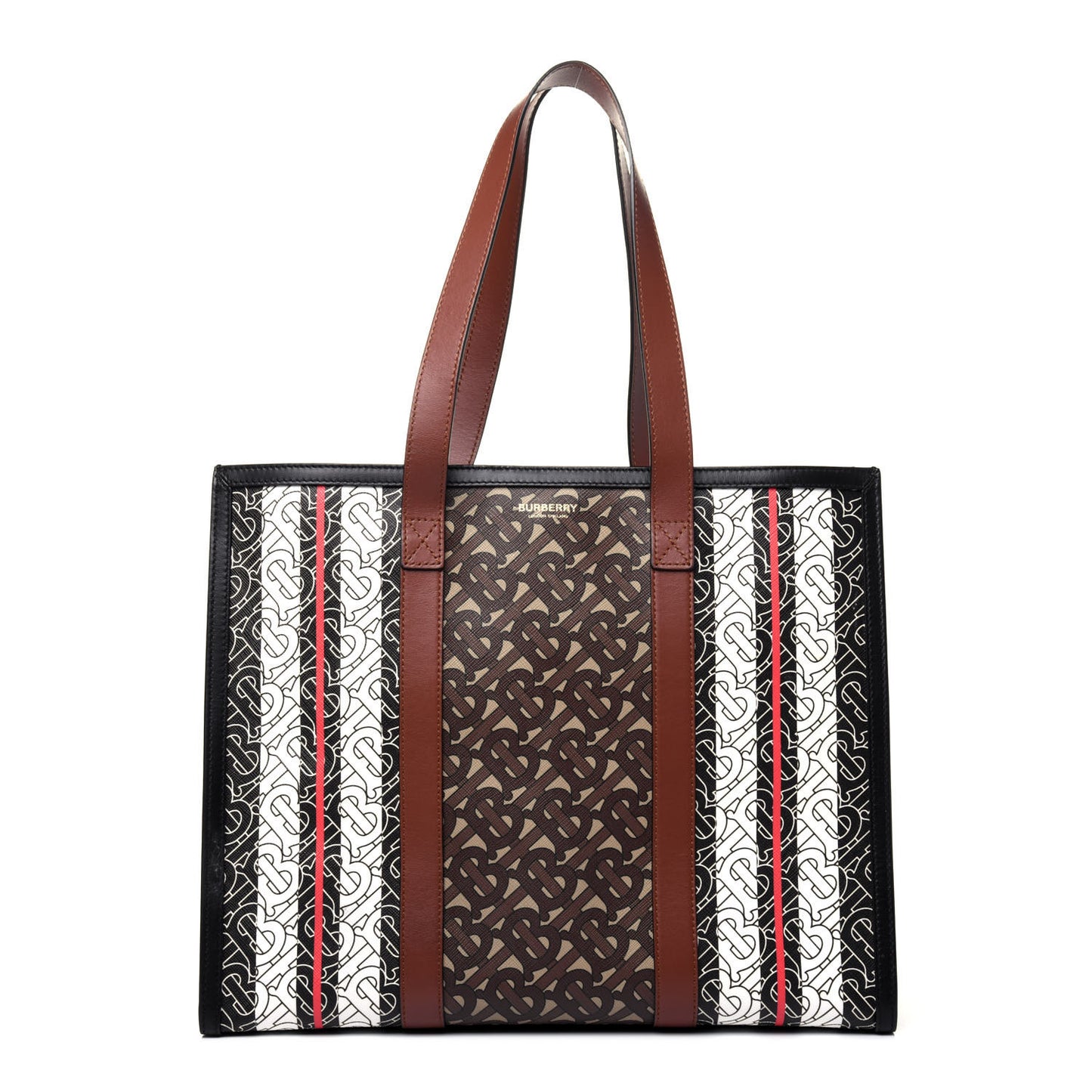 E-Canvas Monogram Stripe Small Book Tote Bridle Brown