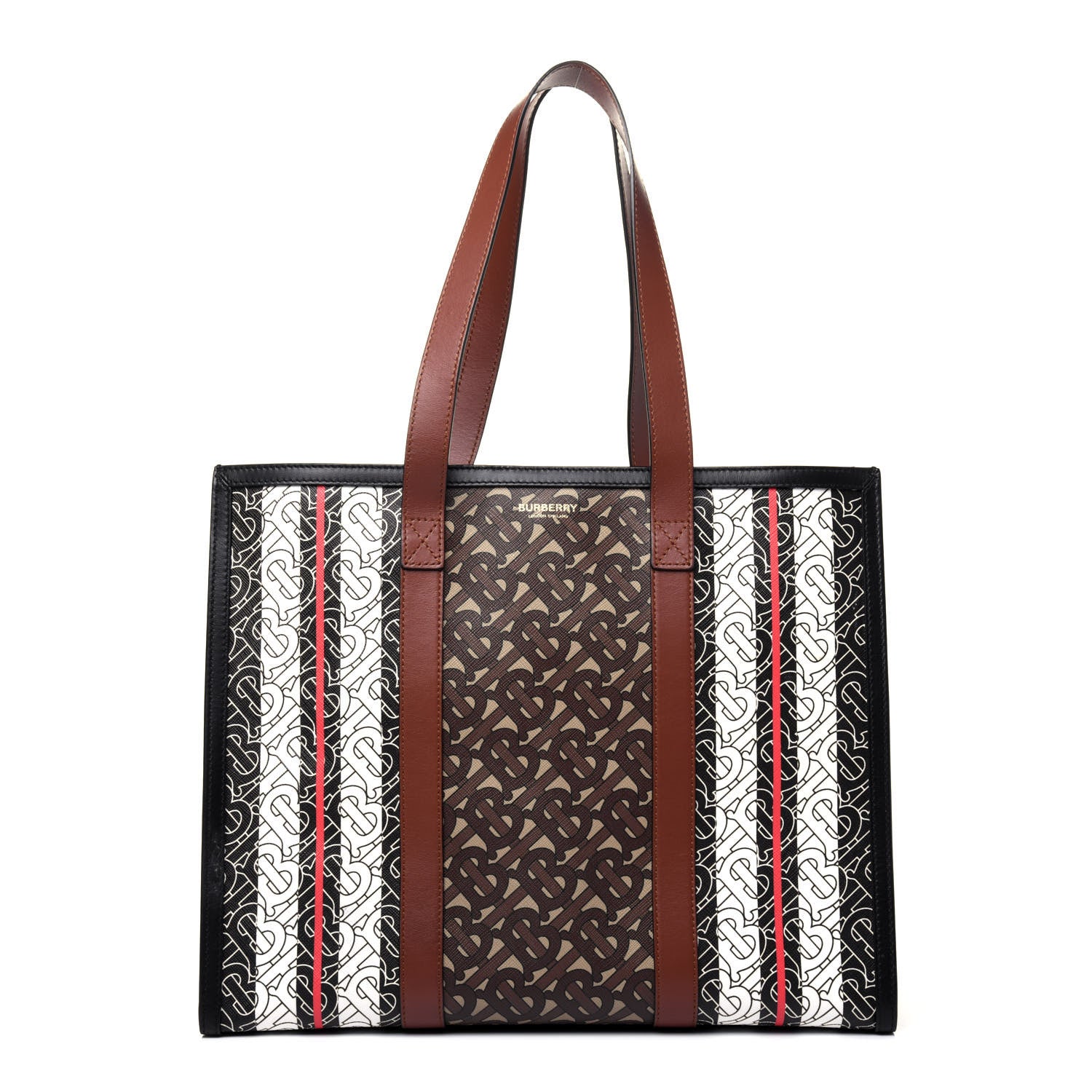 Burberry E-Canvas Monogram Stripe Small Book Tote Bridle Brown 1 of 20