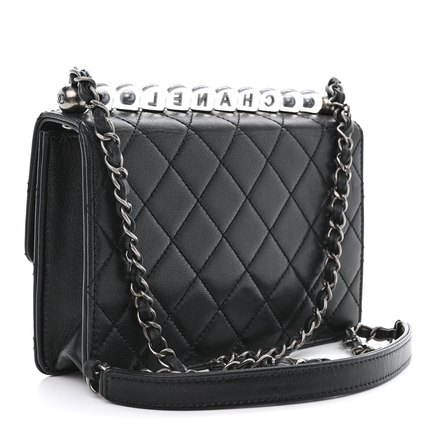 Chanel Goatskin Quilted Logo Small Chic Flap Black 3 of 10