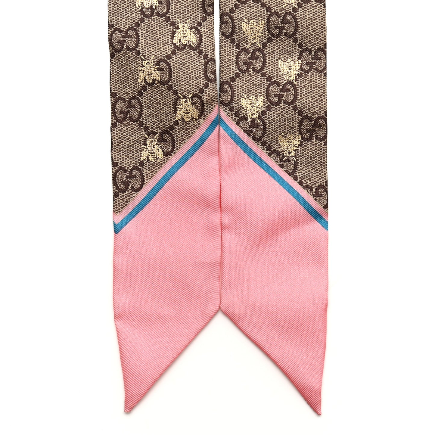 Silk Twill GG Monogram GG Bee Neck Bow Scarf Roseate Sky Blue