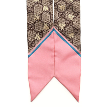Gucci Silk Twill GG Monogram GG Bee Neck Bow Scarf Roseate Sky Blue 2 of 4