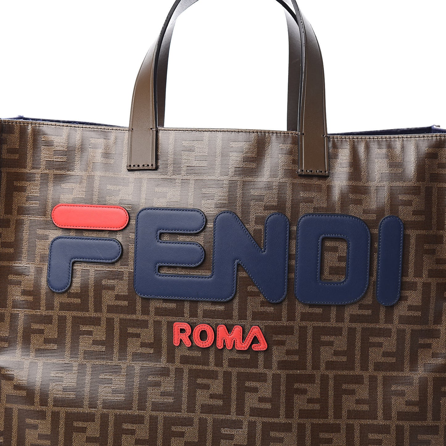 X FILA Glazed Fabric FF 1974 Mania Shopping Tote Bag Mogano Panna Blueberry