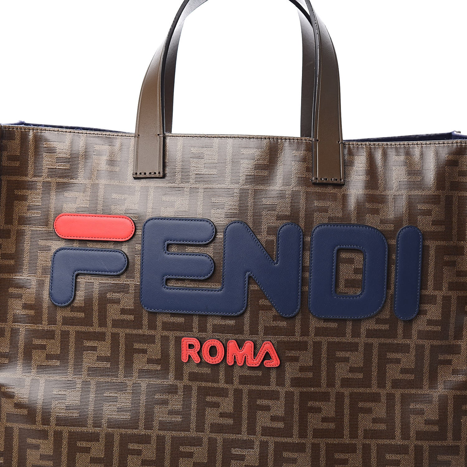 Fendi X FILA Glazed Fabric FF 1974 Mania Shopping Tote Bag Mogano Panna Blueberry 12 of 12