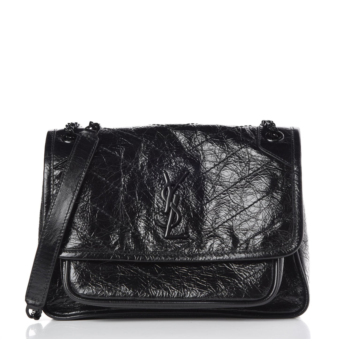 Crinkled Calfskin Matelasse Monogram Baby Niki Chain Satchel Black