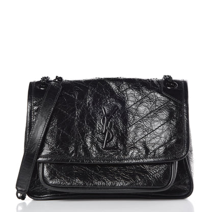 Saint Laurent Crinkled Calfskin Matelasse Monogram Baby Niki Chain Satchel Black 1 of 9