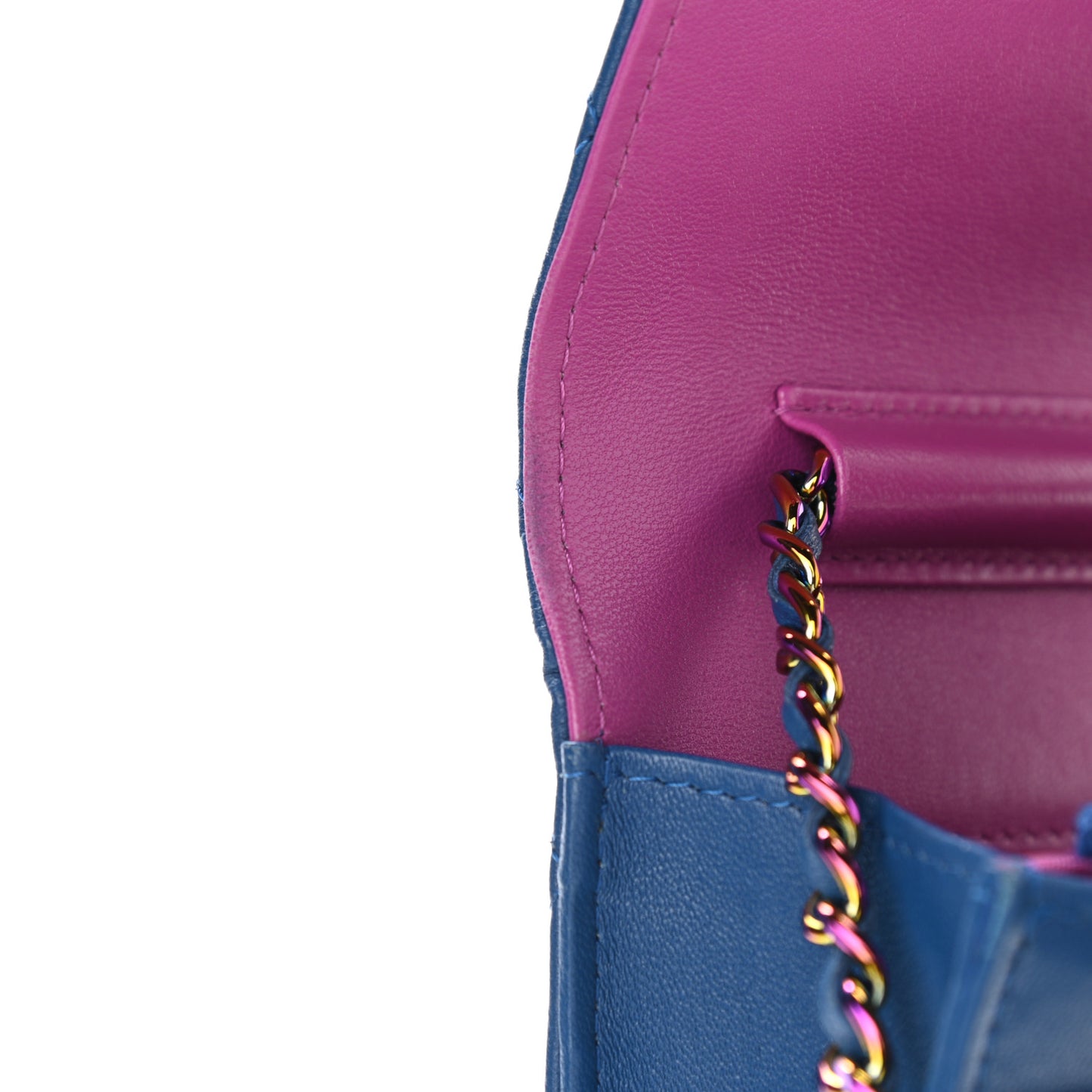 Lambskin Quilted Wallet On Chain WOC Dark Blue Pink