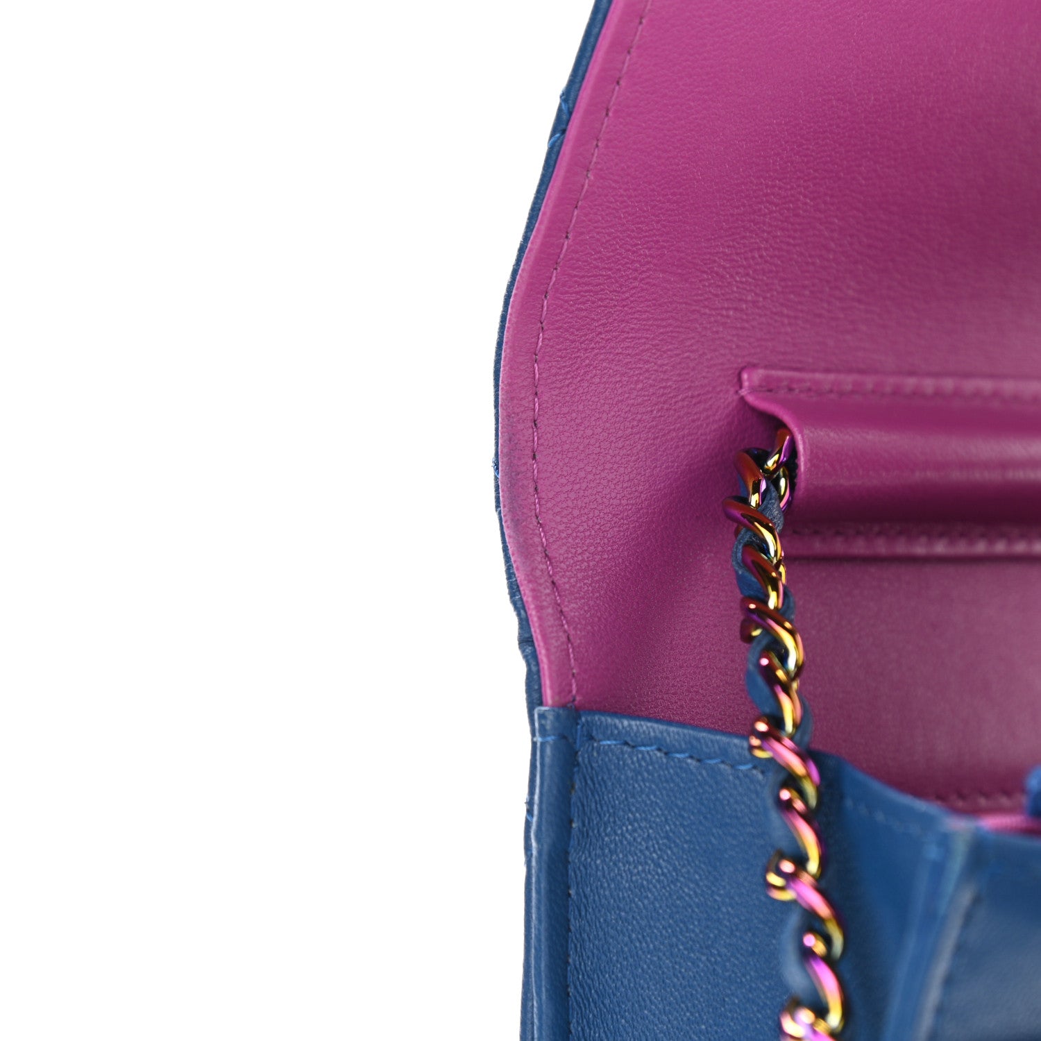 Chanel Lambskin Quilted Wallet On Chain WOC Dark Blue Pink 13 of 14