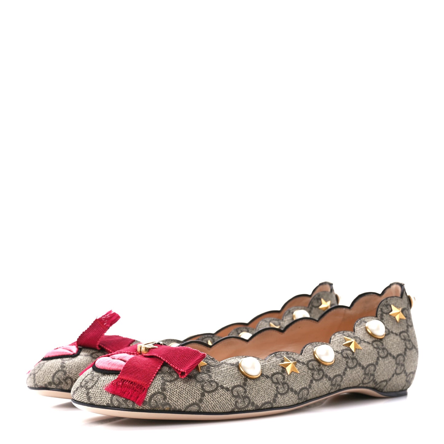 Monogram G Pearl Scalloped Flats 39 Beige Red