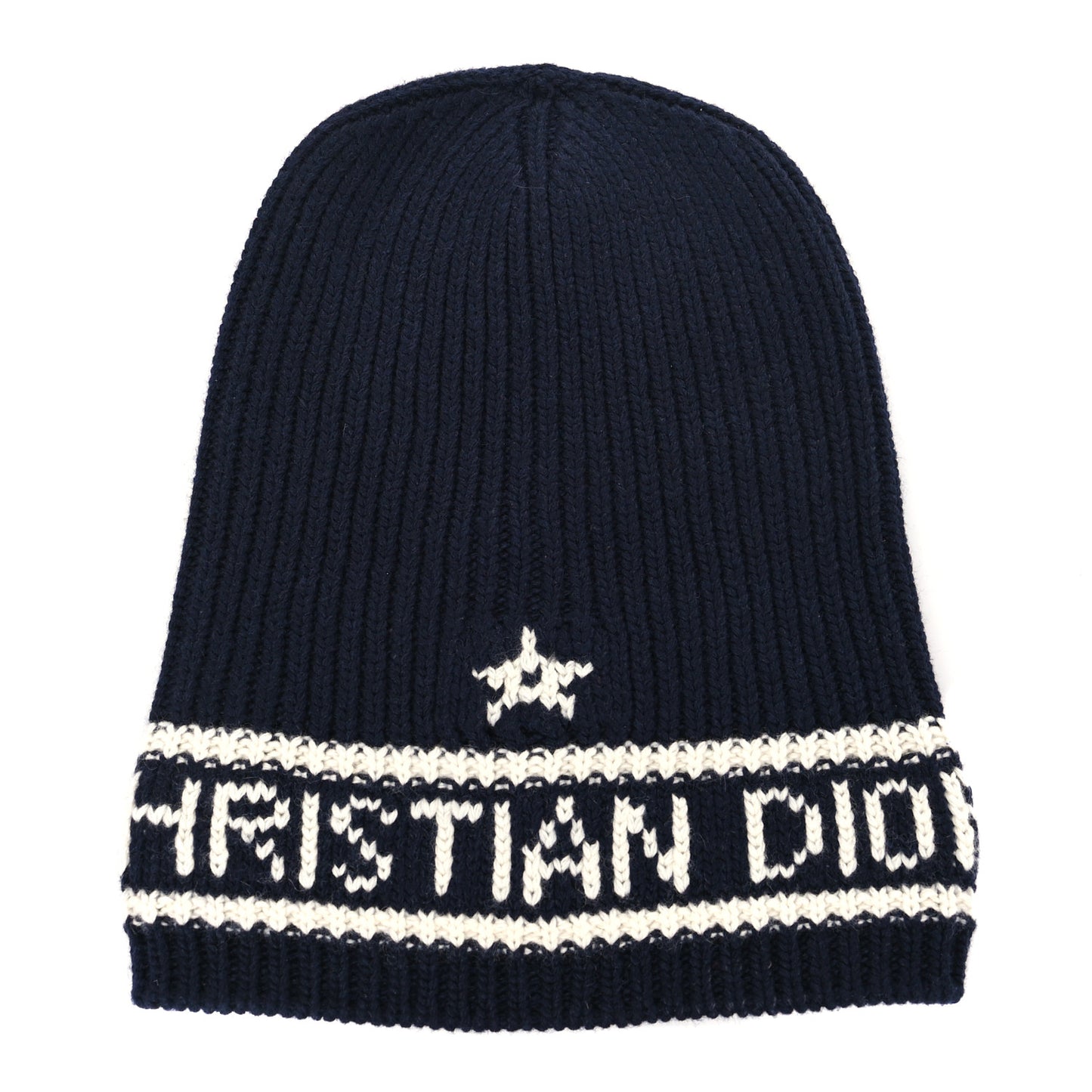 Cashmere Wool D-White Beanie Navy Blue White