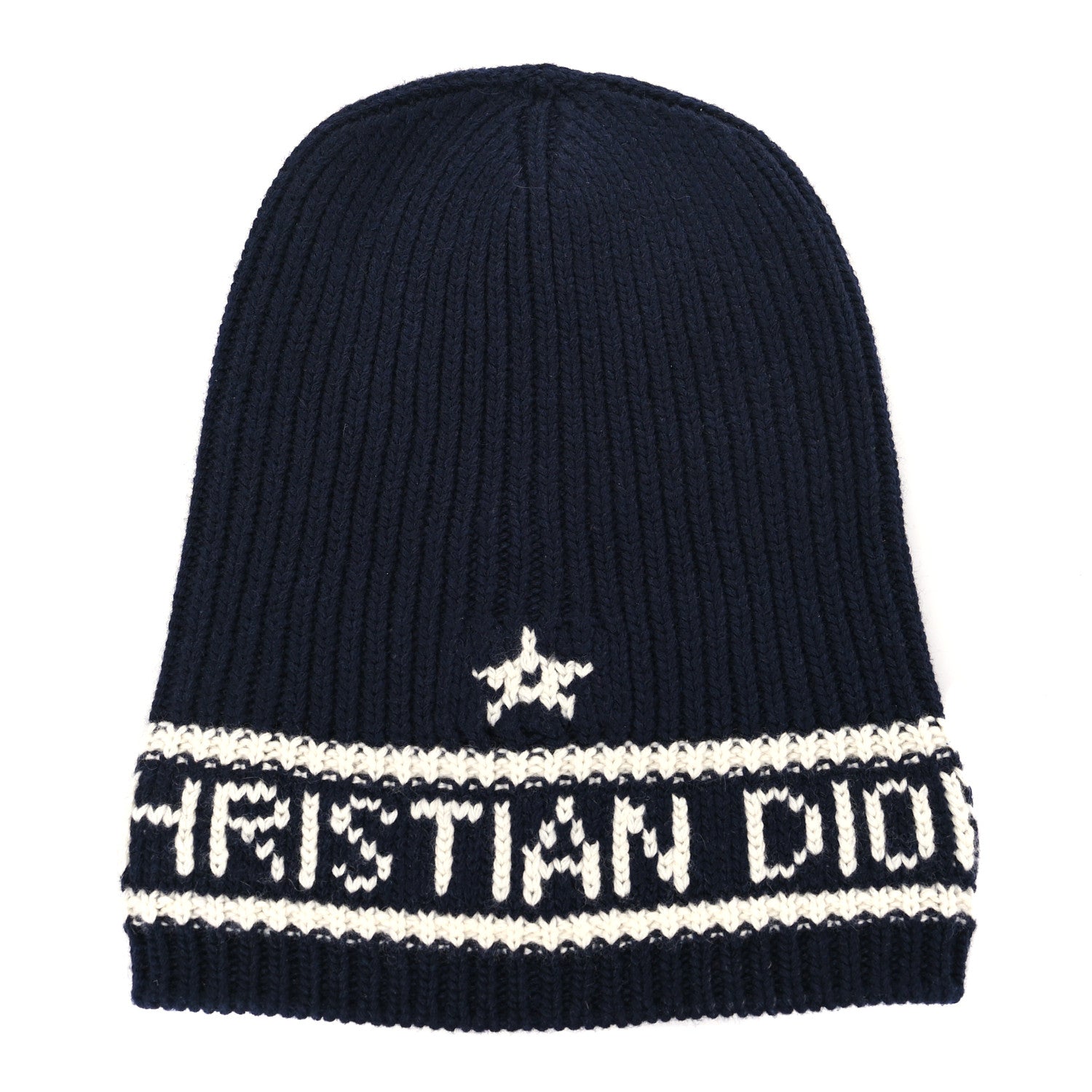 Christian Dior Cashmere Wool D-White Beanie Navy Blue White 1 of 3
