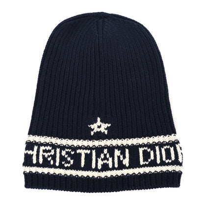 Christian Dior Cashmere Wool D-White Beanie Navy Blue White 1 of 3