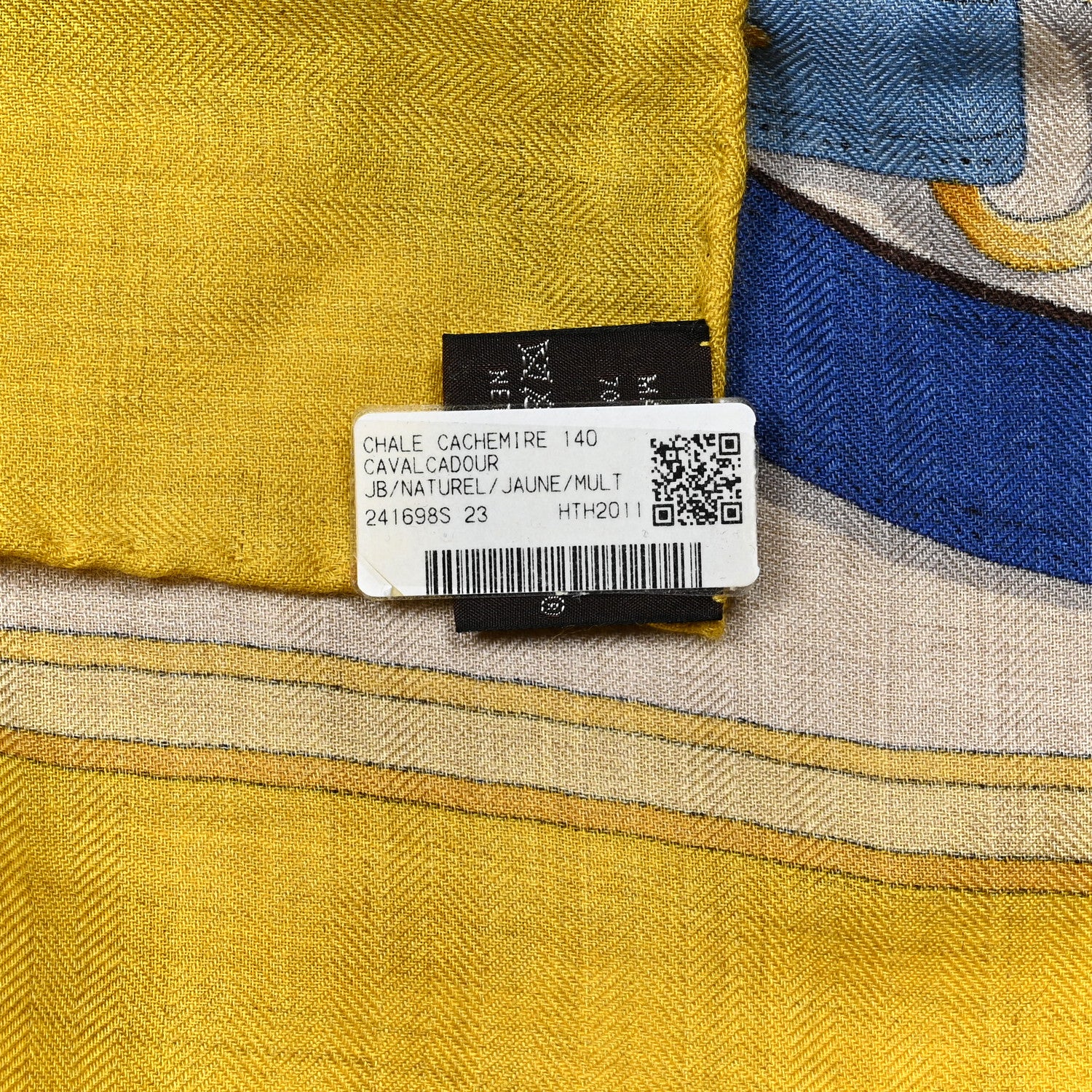 Hermes Cashmere Silk Cavalcadour Shawl 140 Naturel Jaune Multi 6 of 6