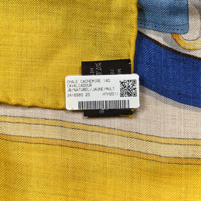 Hermes Cashmere Silk Cavalcadour Shawl 140 Naturel Jaune Multi 6 of 6