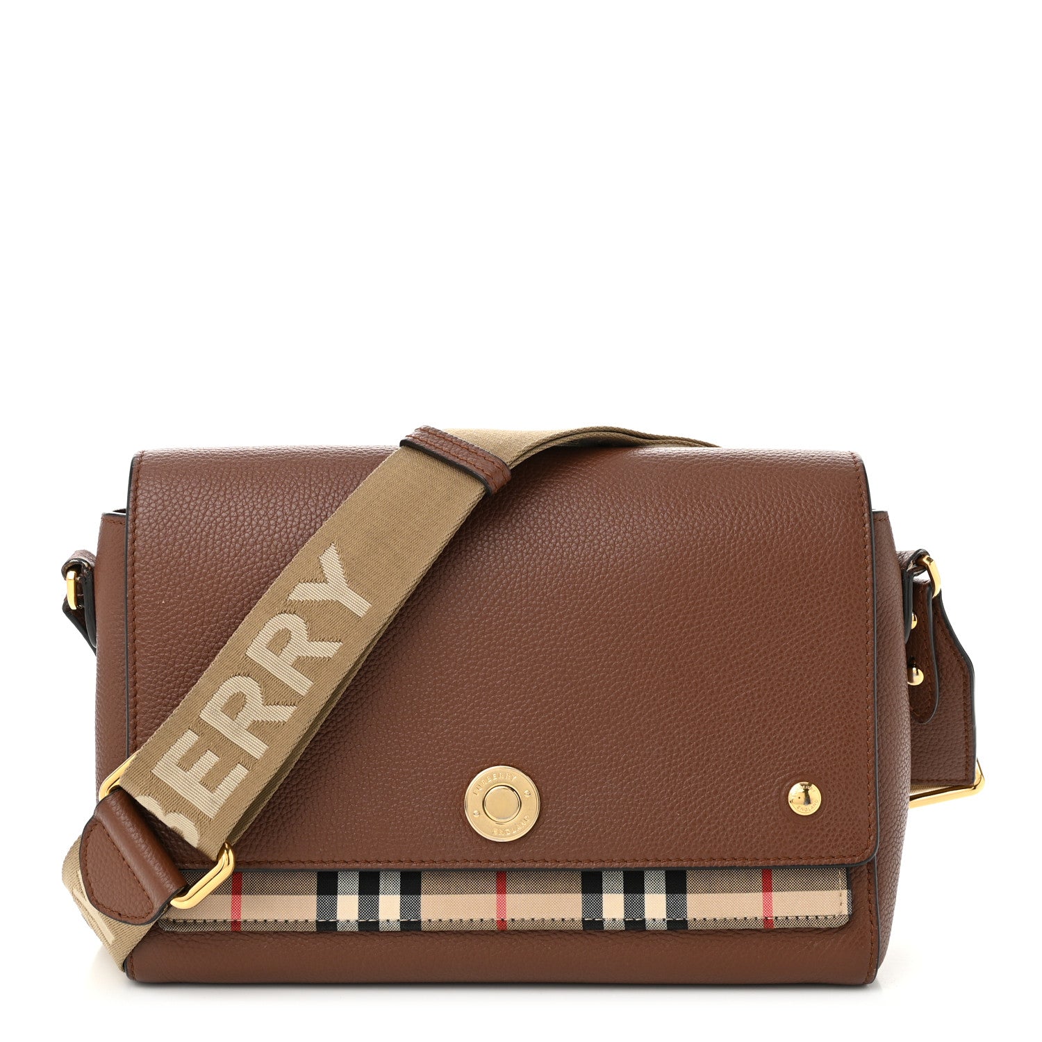 Burberry Grainy Calfskin Vintage Check Note Crossbody Bag Malt Brown 1 of 10