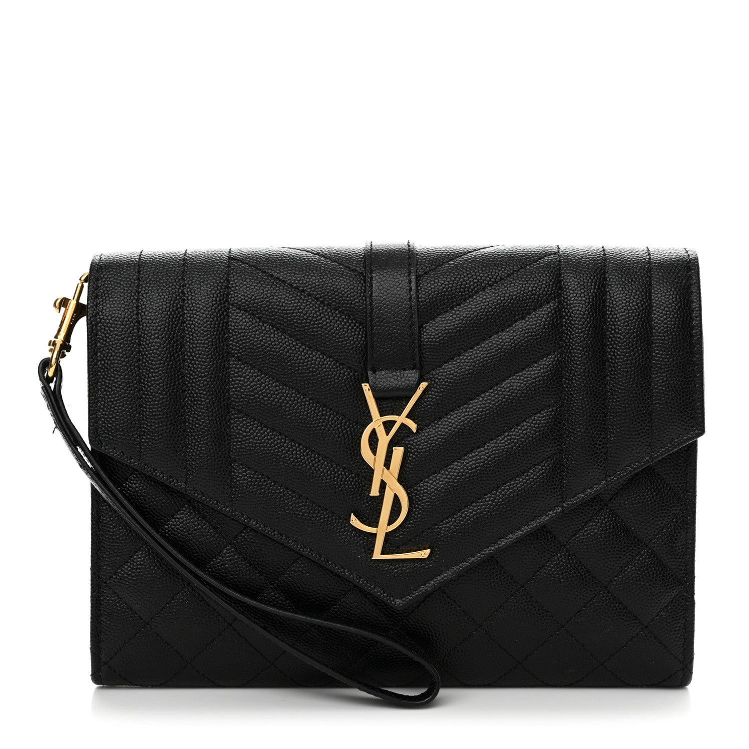 Saint Laurent Grain De Poudre Textured Mixed Matelasse Triquilt Monogram Clutch Black 1 of 15