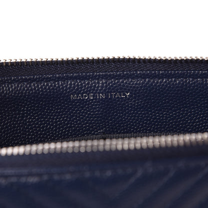 Chanel Caviar Chevron Quilted Large Zipped Clutch Navy 8 of 10