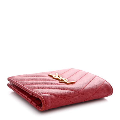 Saint Laurent Grain De Poudre Matelasse Chevron Monogram Zipped Card Case Rouge Eros 4 of 12
