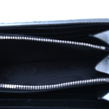Saint Laurent Metallic Grain De Poudre Matelasse Chevron Monogram Flap Wallet Silver 6 of 16