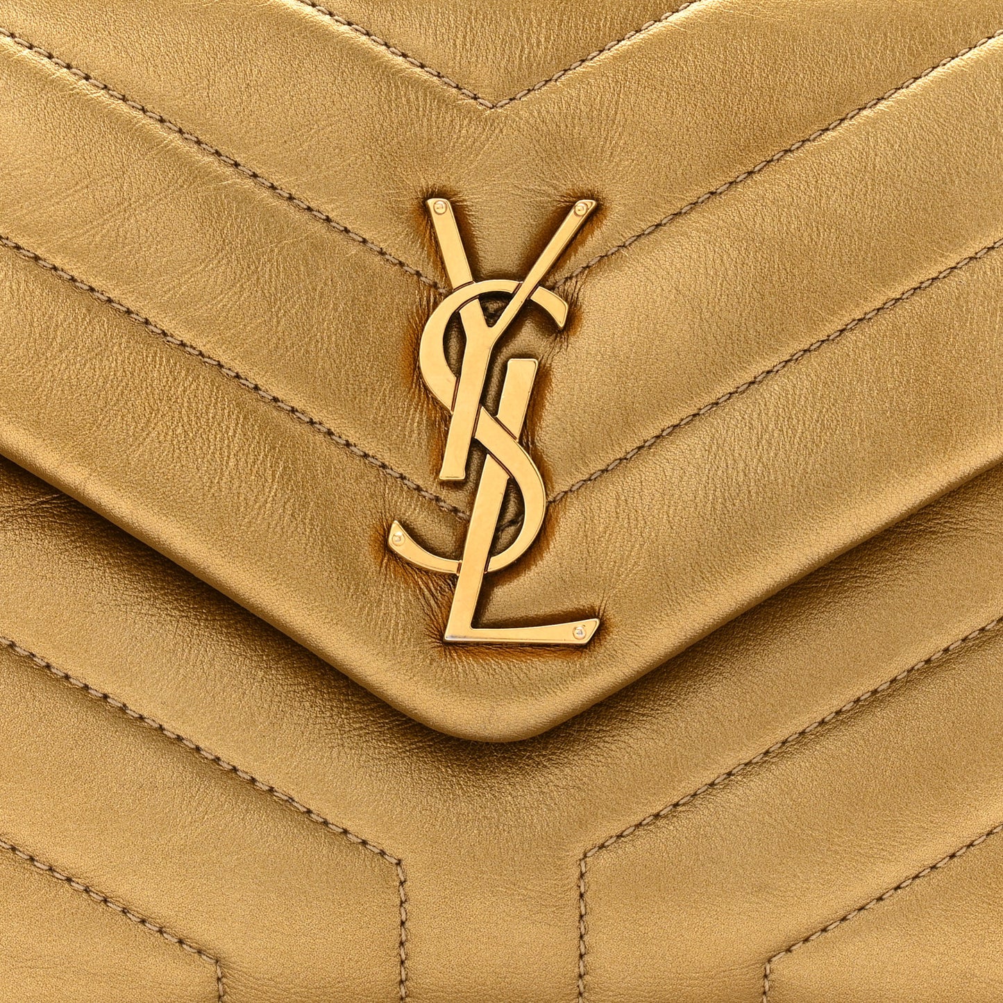 Metallic Calfskin Y Quilted Small Loulou Monogram Chain Satchel Gold