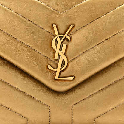 Saint Laurent Metallic Calfskin Y Quilted Small Loulou Monogram Chain Satchel Gold 8 of 12