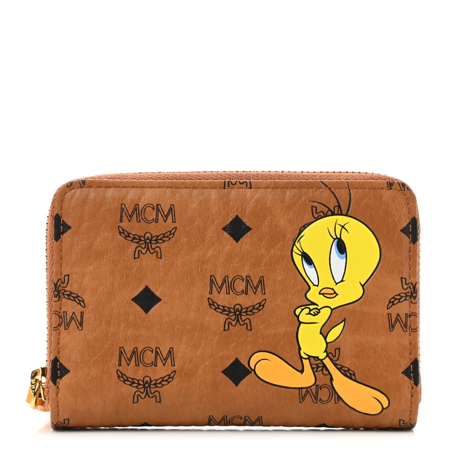 MCM X LOONEY TOONS Visetos Tweety X-Mini Zip Around Wallet Cognac 1 of 8