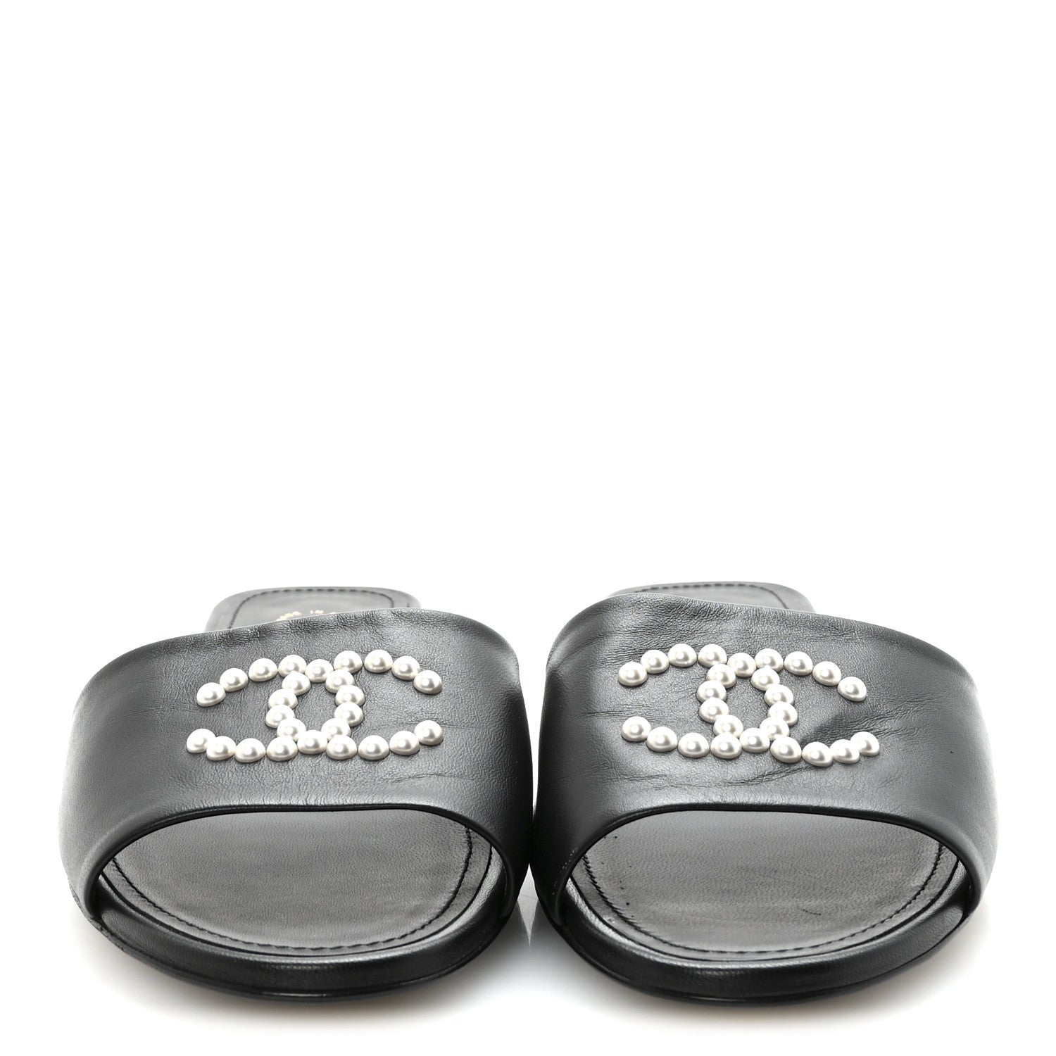 Chanel Lambskin Pearl CC Sandals 40.5 Black 3 of 9