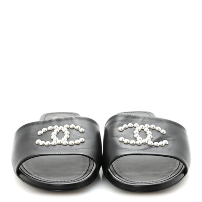 Chanel Lambskin Pearl CC Sandals 40.5 Black 3 of 9