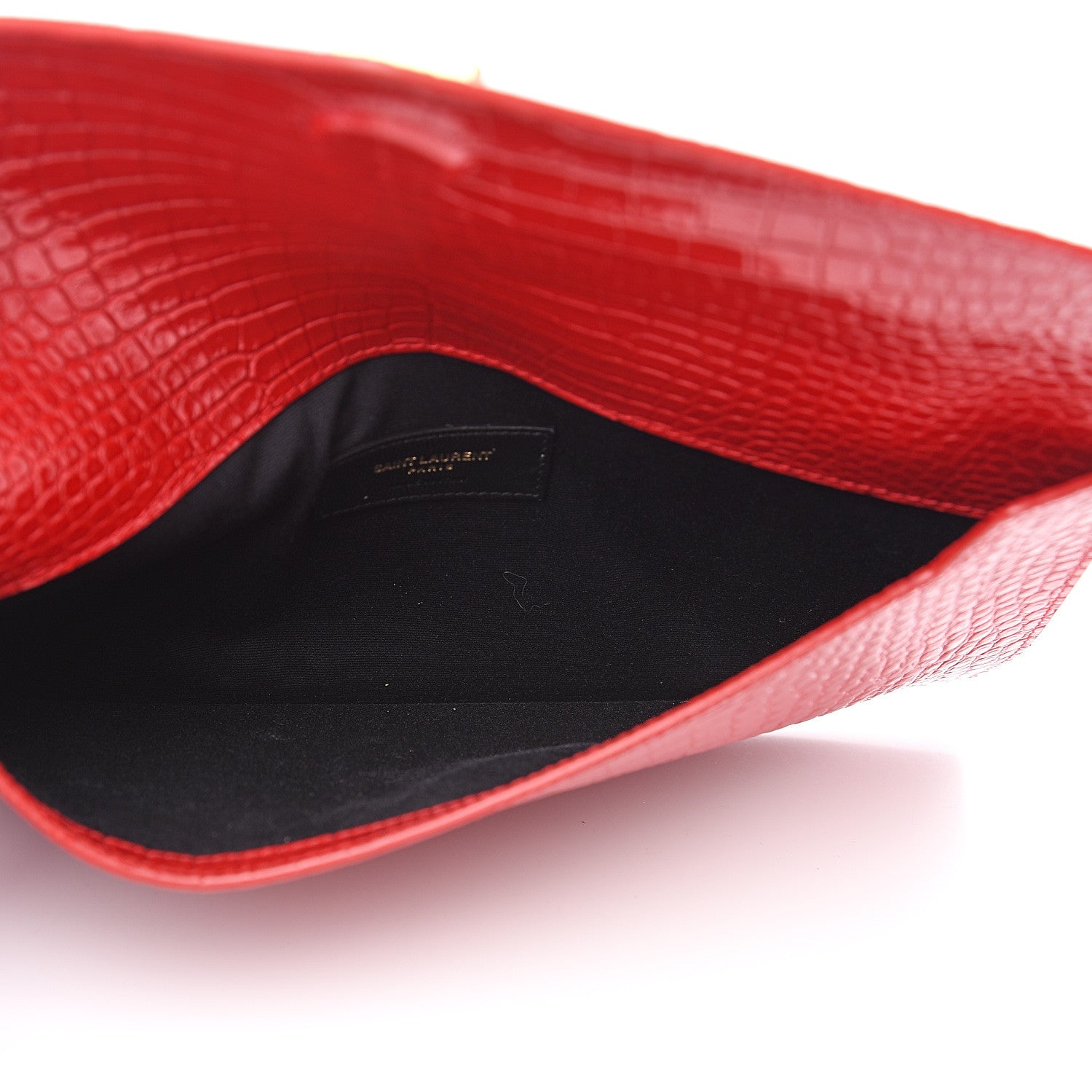 Saint Laurent Calfskin Crocodile Embossed Uptown Monogram Clutch Rouge Eros 5 of 6