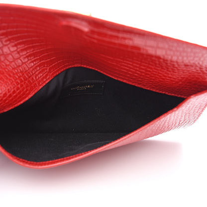 Saint Laurent Calfskin Crocodile Embossed Uptown Monogram Clutch Rouge Eros 5 of 6