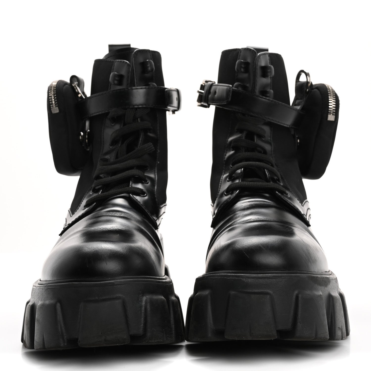 Prada Spazzolato Rois Re-Nylon Metal Triangle Logo Monolith Pouch Pocket 55mm Boots 41 Black 3 of 12