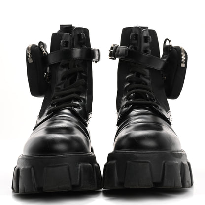 Prada Spazzolato Rois Re-Nylon Metal Triangle Logo Monolith Pouch Pocket 55mm Boots 41 Black 3 of 12