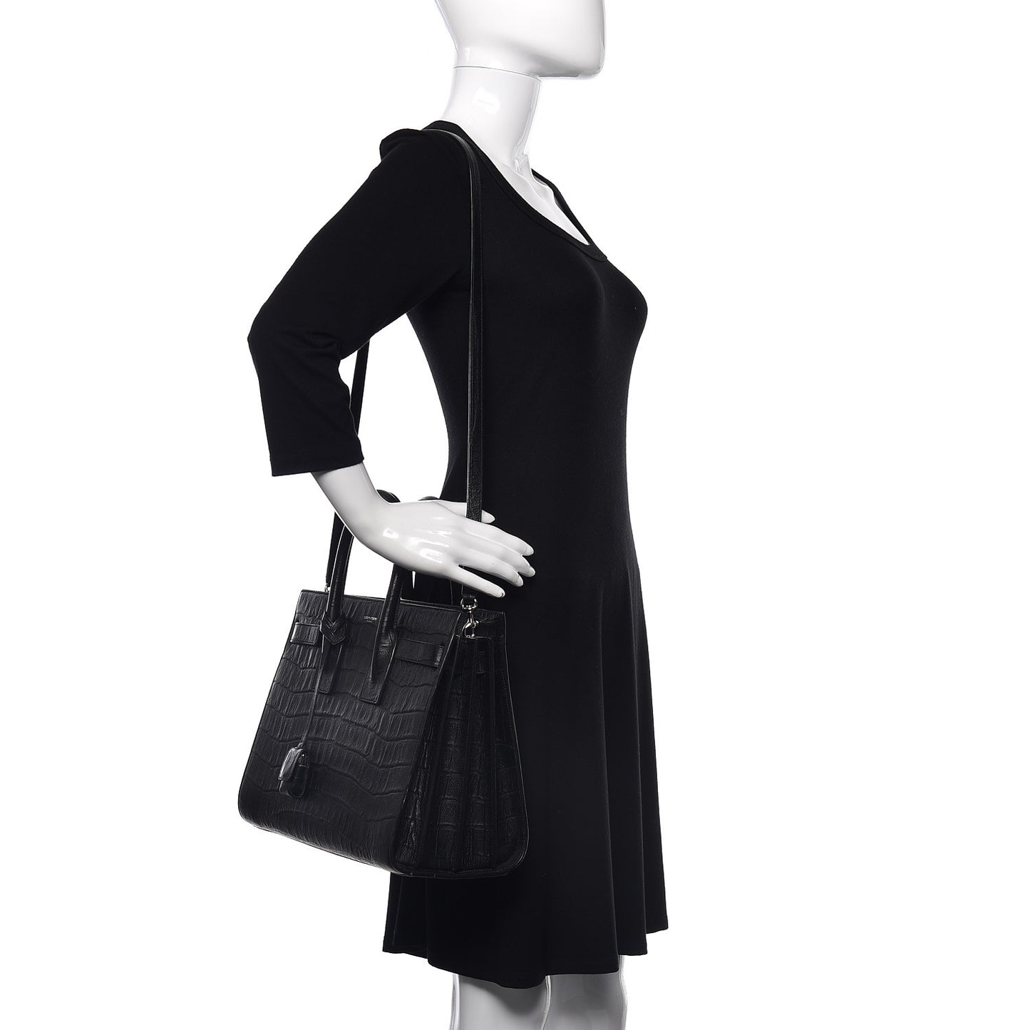 Calfskin Crocodile Embossed Small Sac de Jour Black
