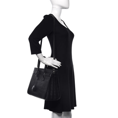 Saint Laurent Calfskin Crocodile Embossed Small Sac de Jour Black 2 of 12