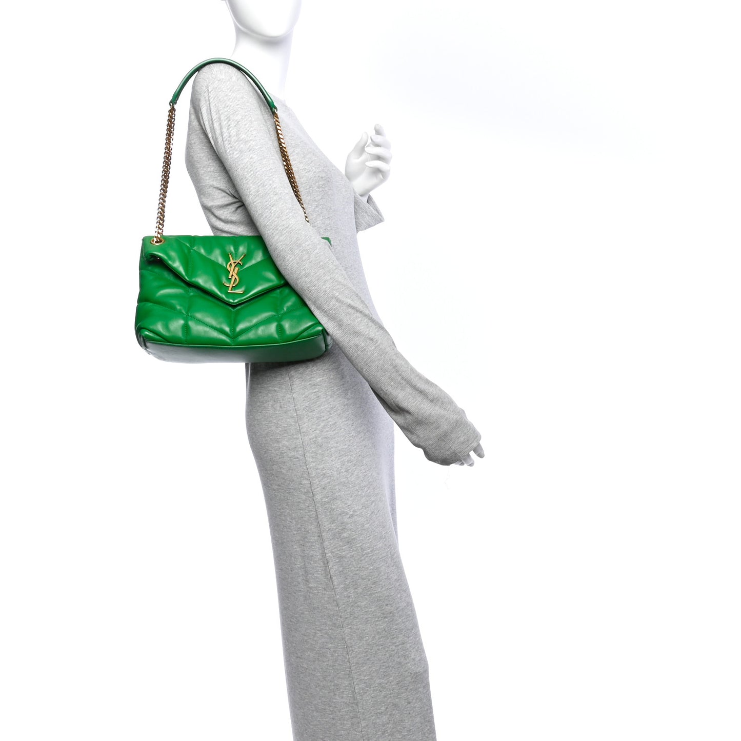 Lambskin Quilted Small Loulou Puffer Monogram Chain Satchel New Vert