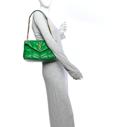 Saint Laurent Lambskin Quilted Small Loulou Puffer Monogram Chain Satchel New Vert 2 of 11