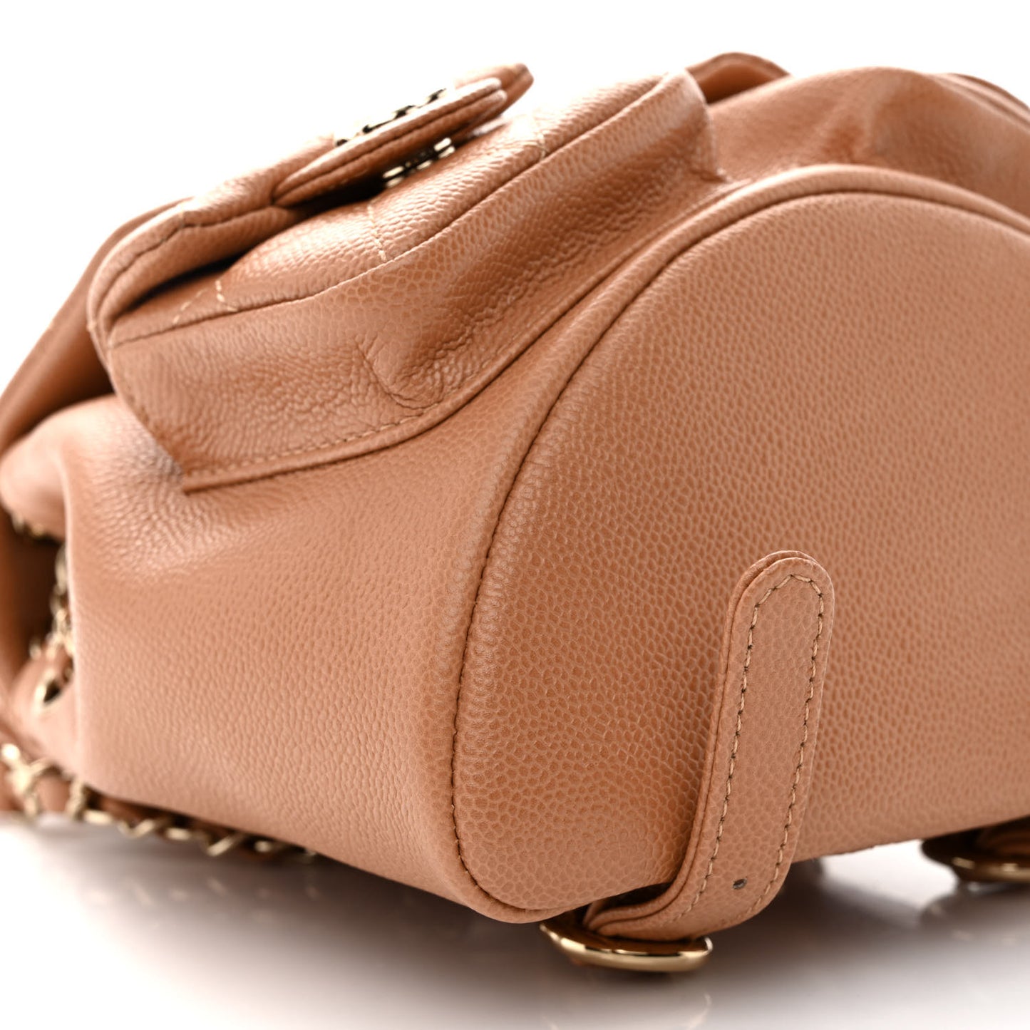 Shiny Caviar Quilted Small Duma Pockets Drawstring Backpack Dark Beige