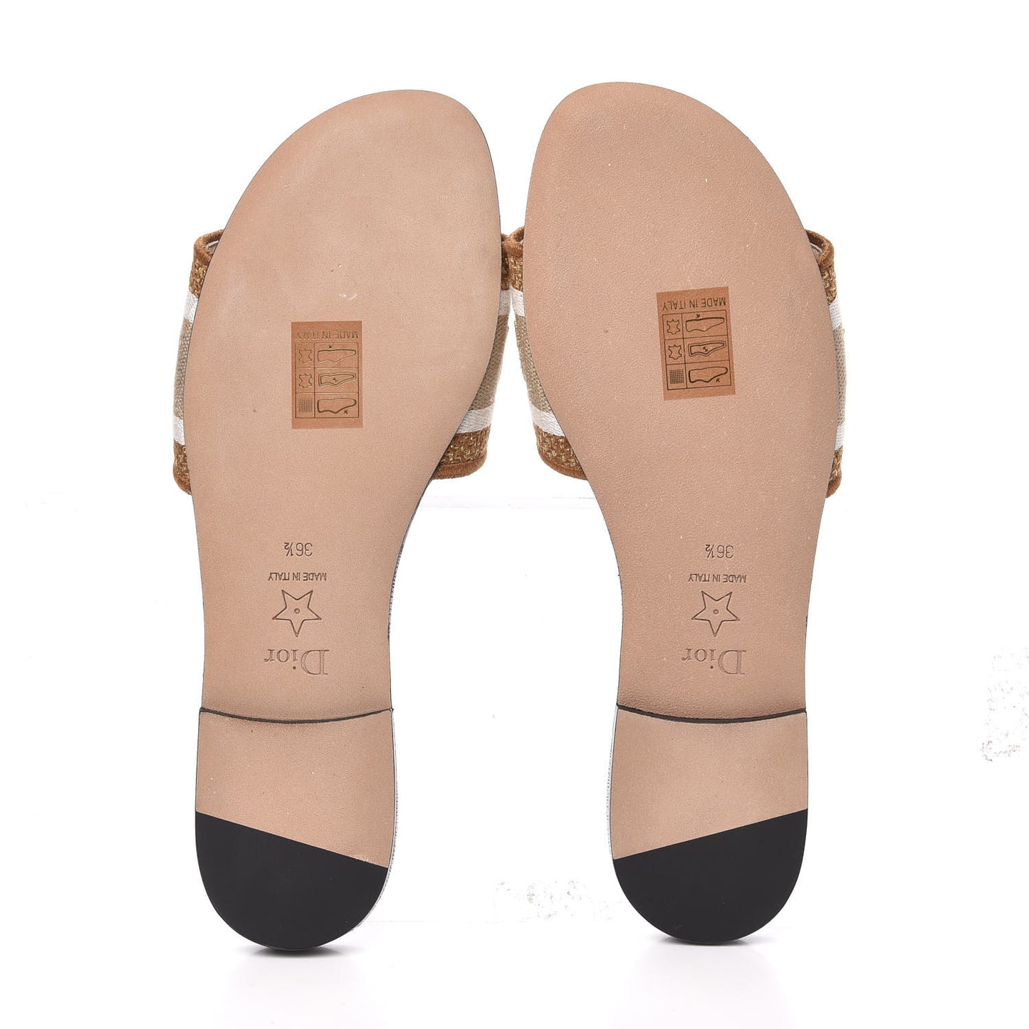 Canvas Lurex Baobab Embroidered Dway Flat Slide Sandals 36.5 Beige