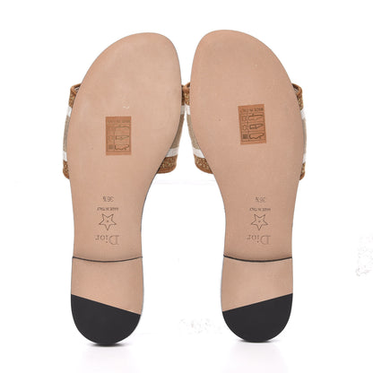Christian Dior Canvas Lurex Baobab Embroidered Dway Flat Slide Sandals 36.5 Beige 5 of 8