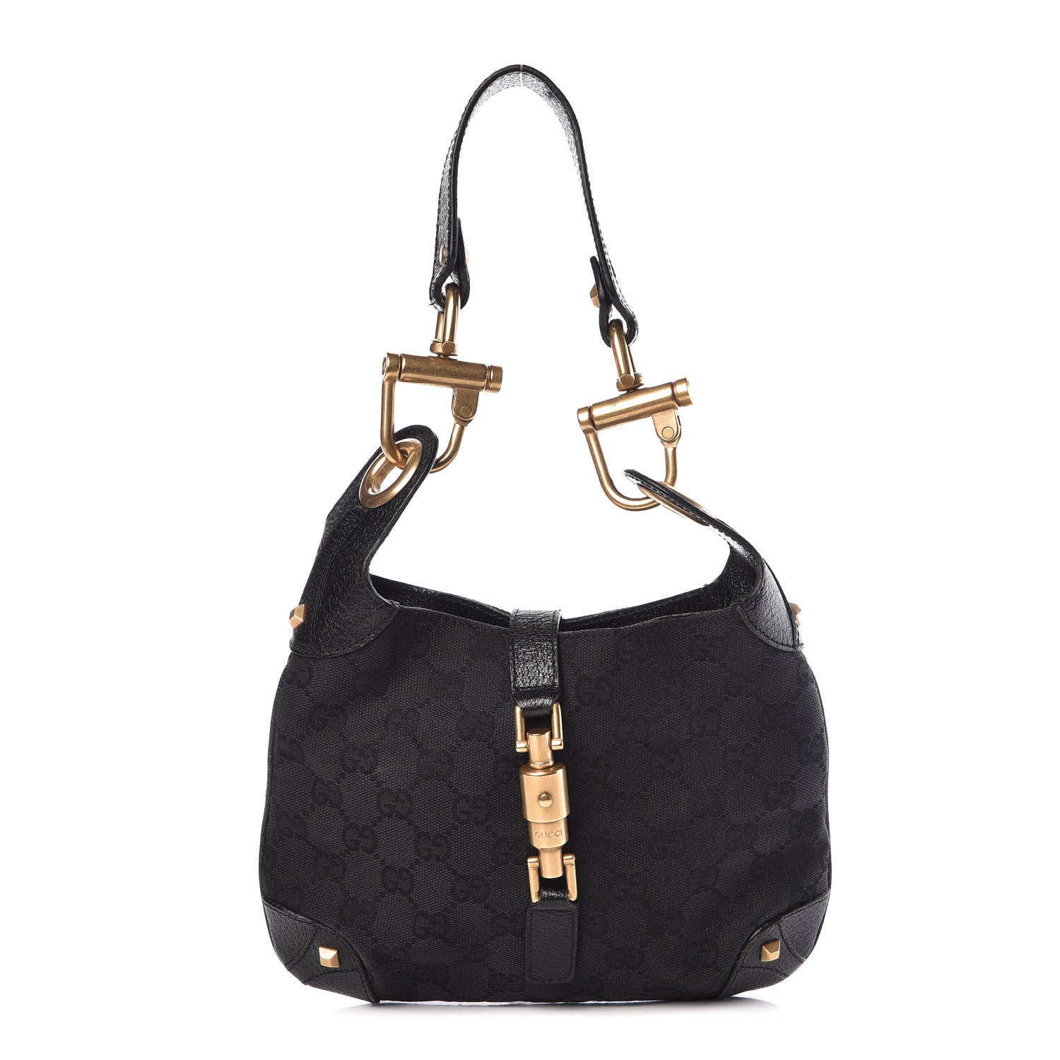 Gucci Monogram Mini Piston Lock Jackie O Hobo Shoulder Bag Black 1 of 14