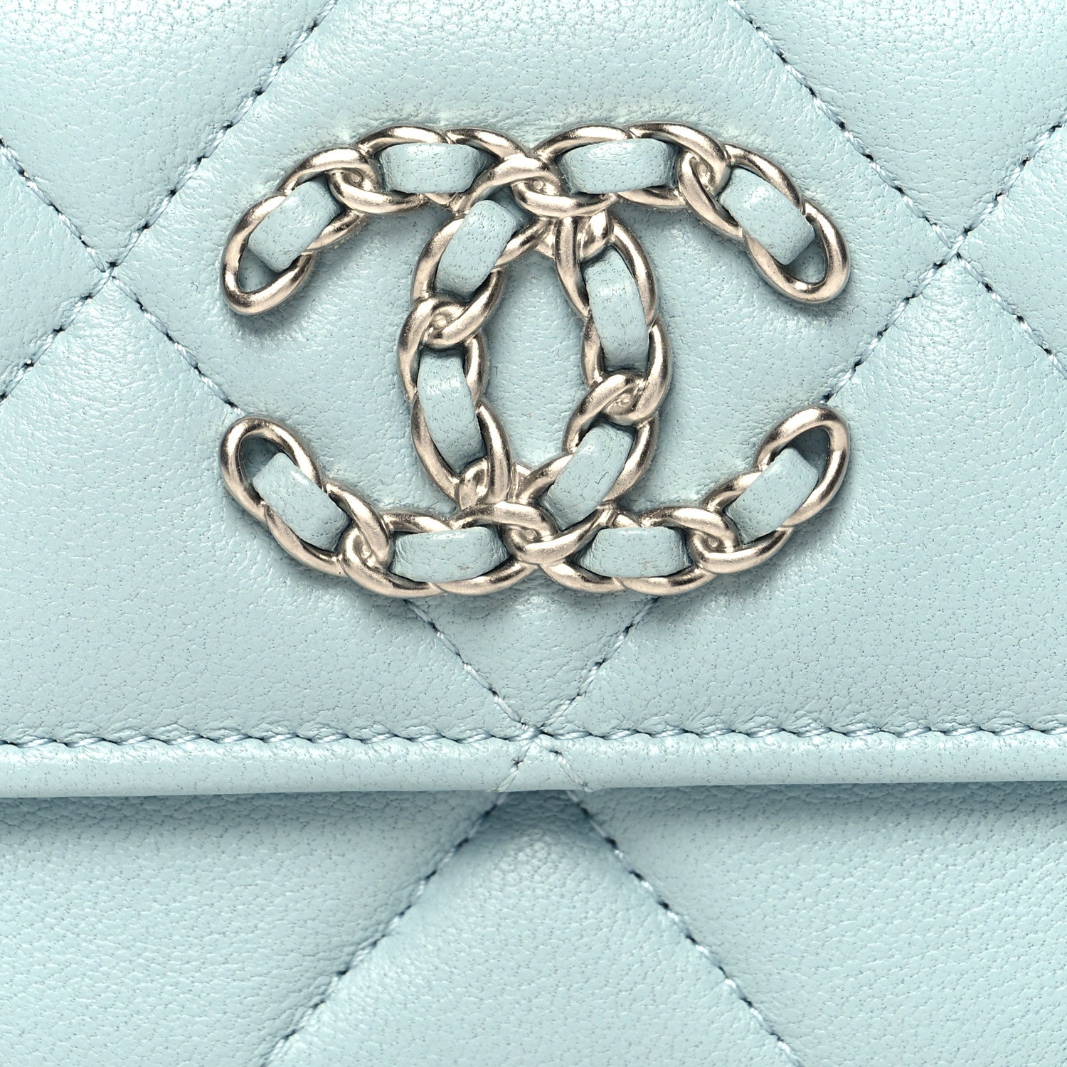 Chanel Lambskin Quilted Chanel 19 Flap Card Holder Light Blue 9 of 10