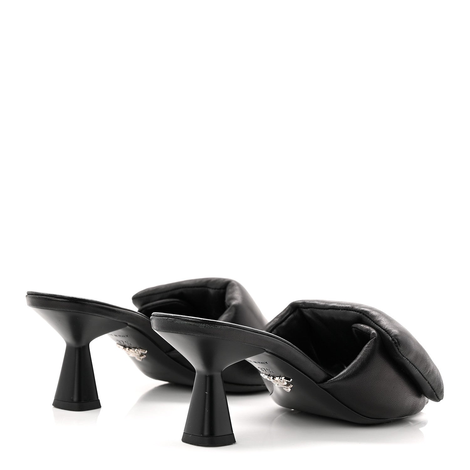 Prada Nappa Soft Padded Metal Triangle Logo 65mm Slide Sandals 37.5 Black 5 of 9