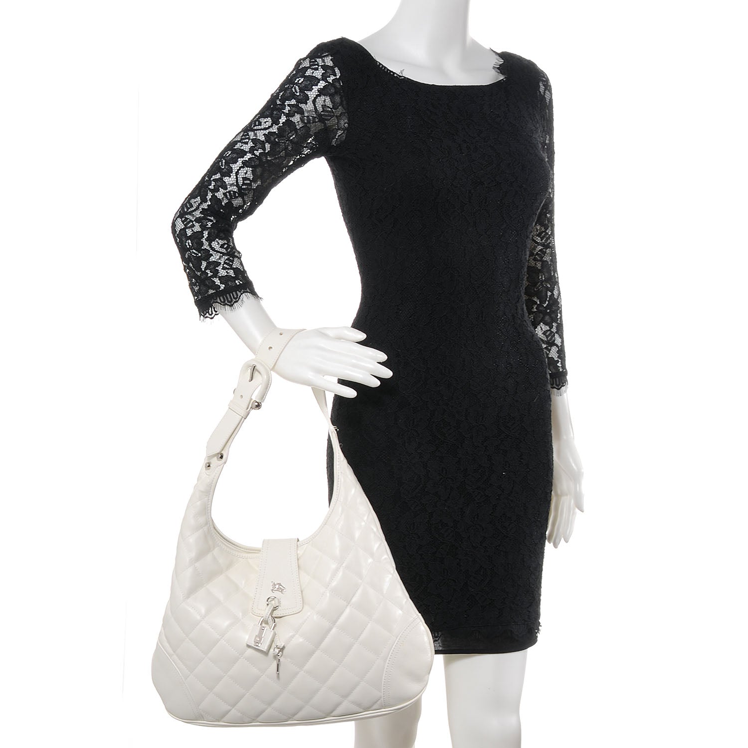 Burberry Leather Quilted Brook Hobo White 2 of 8