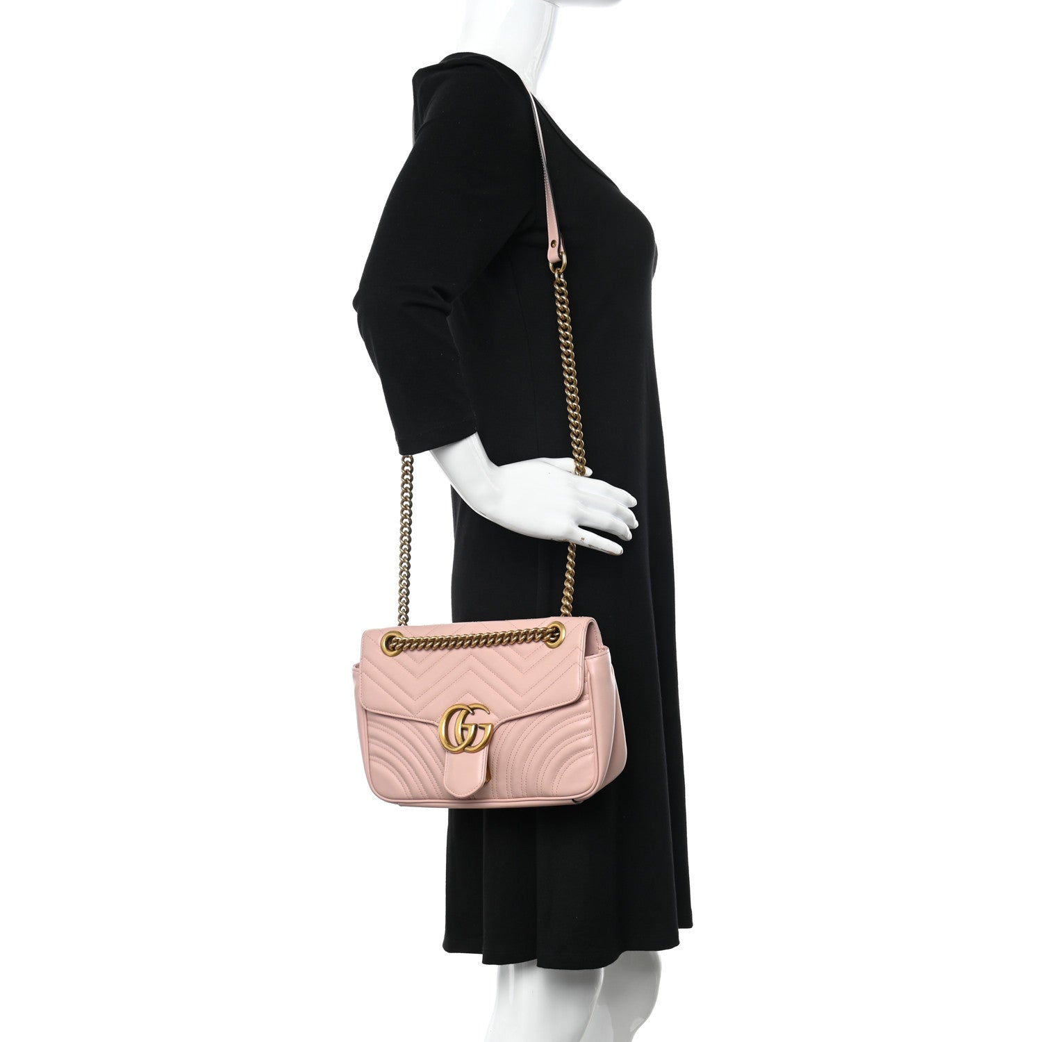 Gucci Calfskin Matelasse Small GG Marmont Shoulder Bag Perfect Pink 2 of 15
