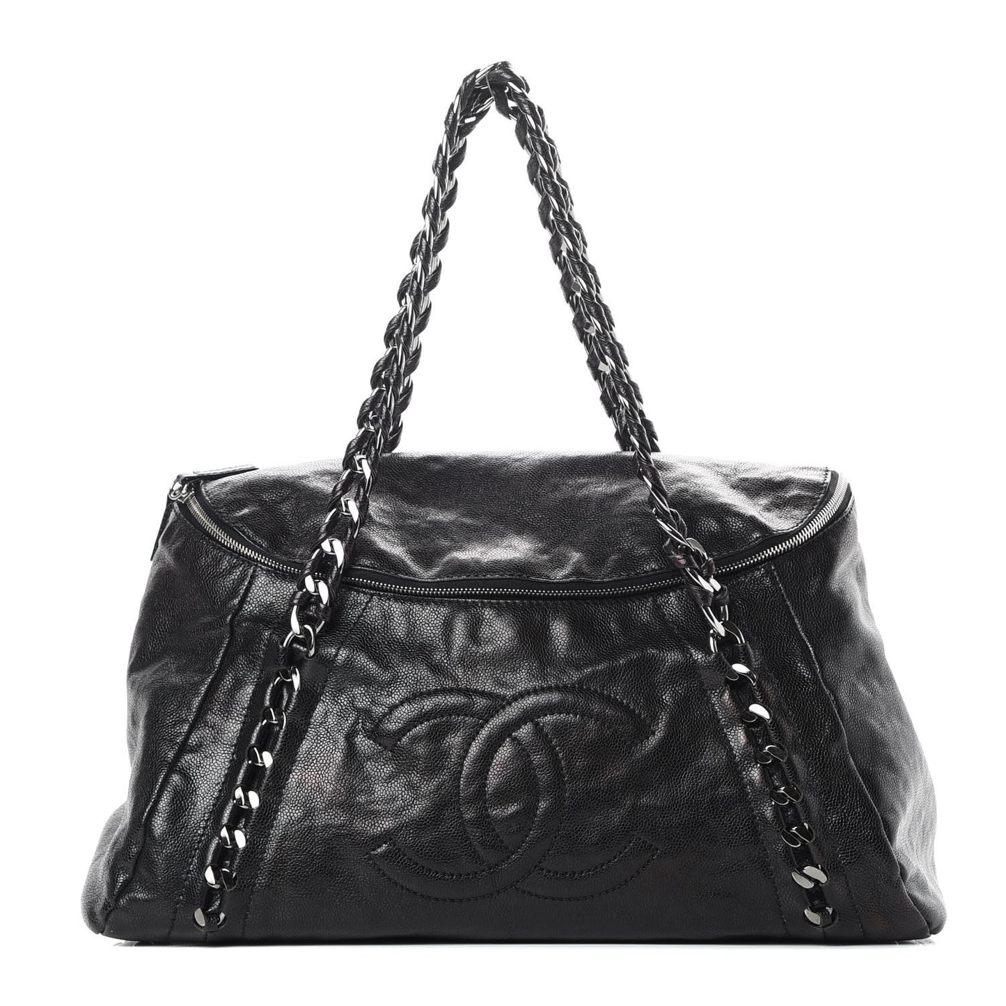 Glazed Caviar Modern Chain Tote Black
