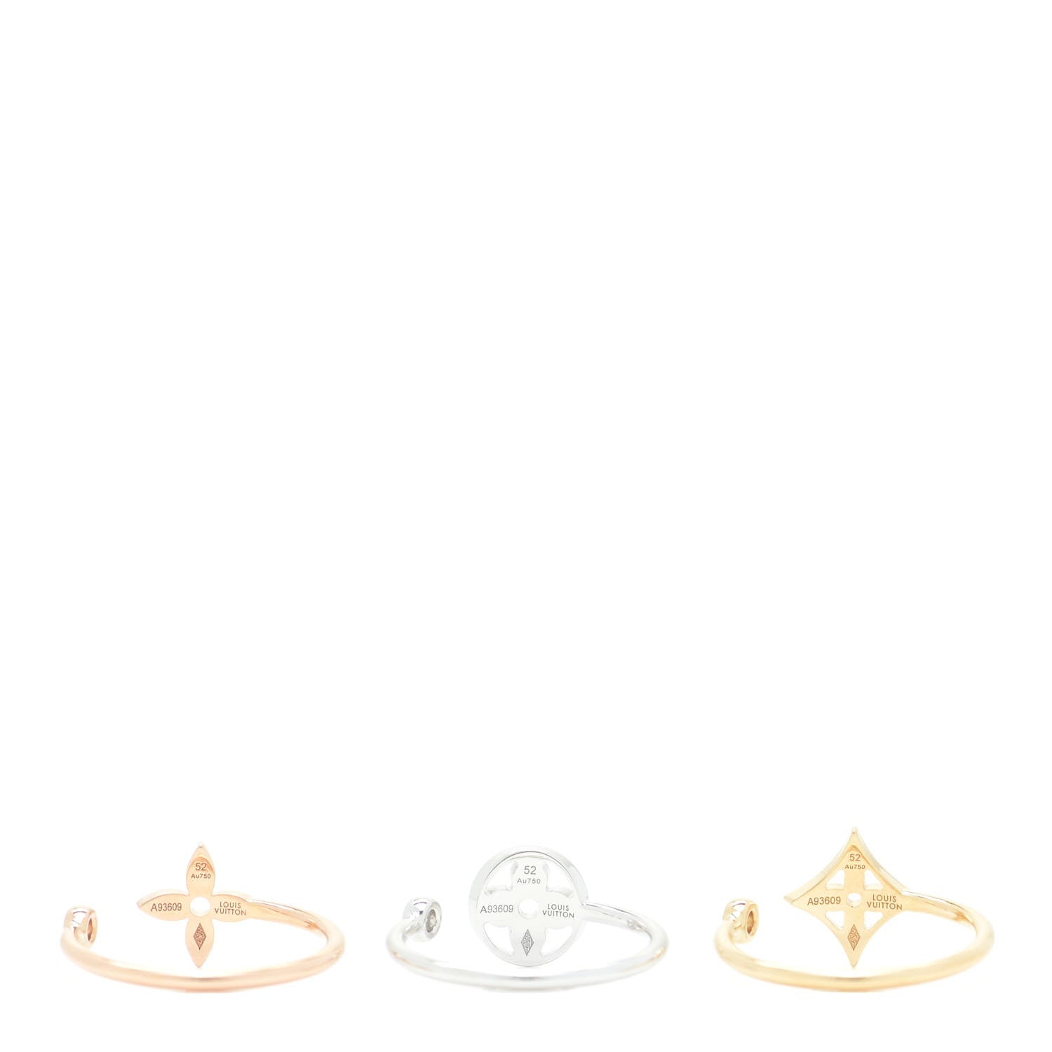 Louis Vuitton 18K Yellow Pink White Gold Diamond Idylle Blossom Ring 3 Set 52 6 7 of 10