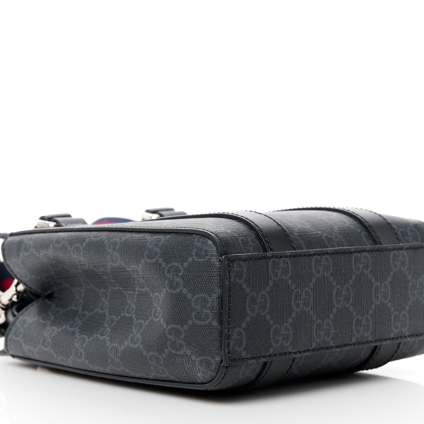 GG Supreme Monogram Appia Calfskin Web Mini Tote Bag Black