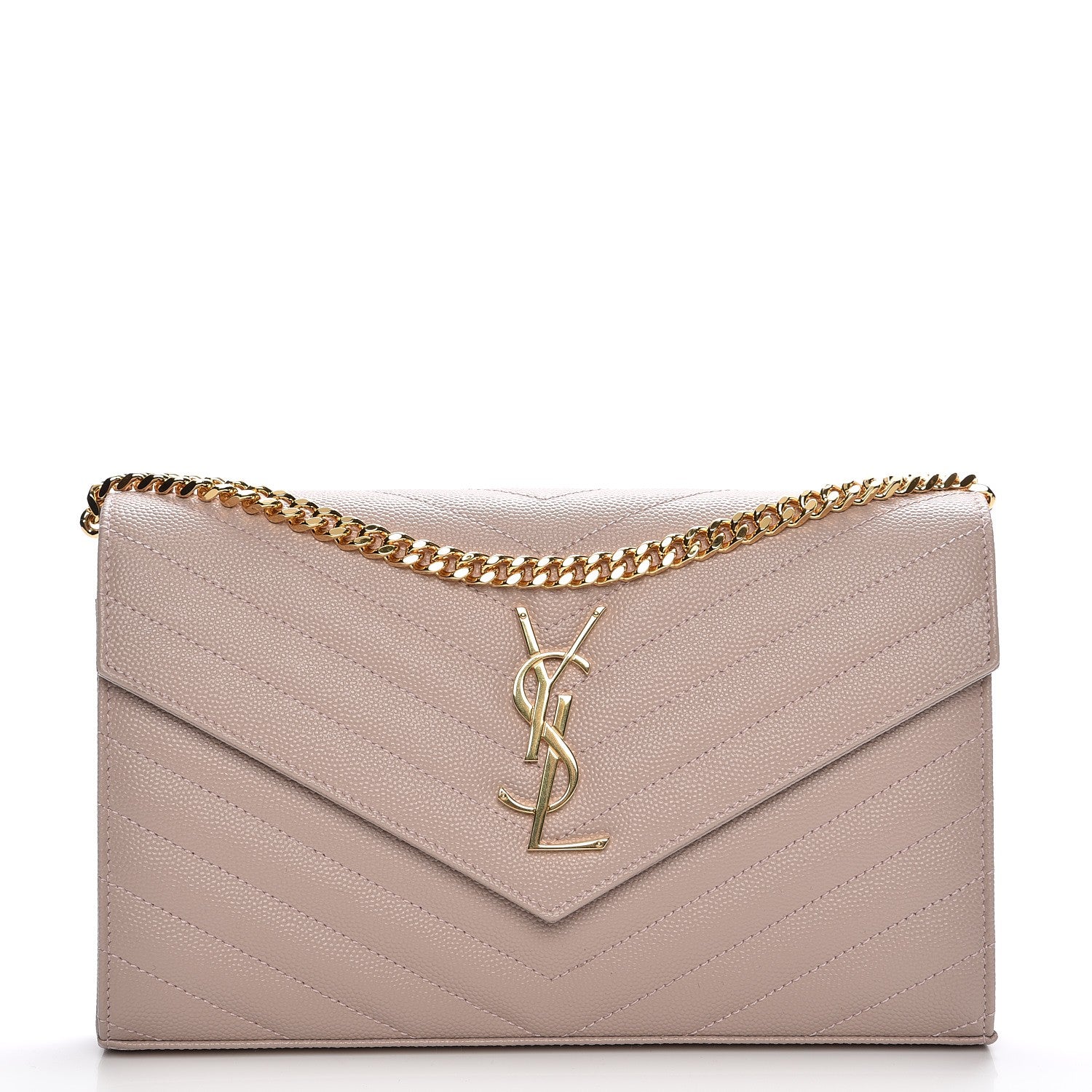 Saint Laurent Grain De Poudre Matelasse Chevron Monogram Chain Wallet Rose Antic 1 of 7
