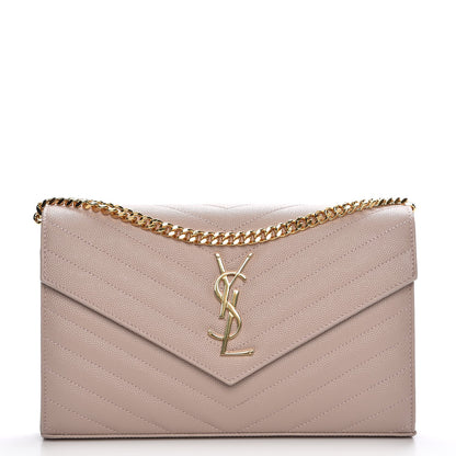 Saint Laurent Grain De Poudre Matelasse Chevron Monogram Chain Wallet Rose Antic 1 of 7